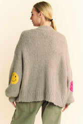 Davi & Dani Cozy Fuzzy Smile Cardigan - Stylish Open Front Long Sleeve